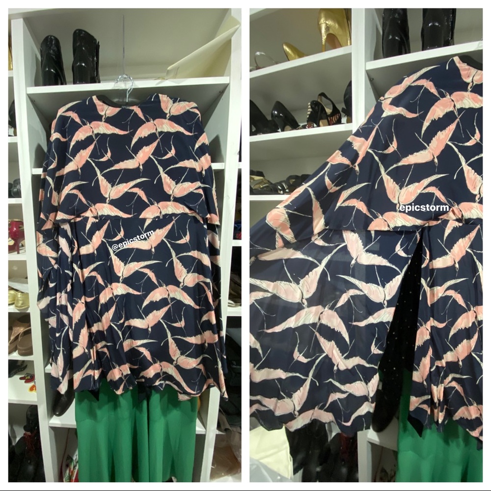 Valentino Silk Bird Print Cape Dress - Picture 5 of 6